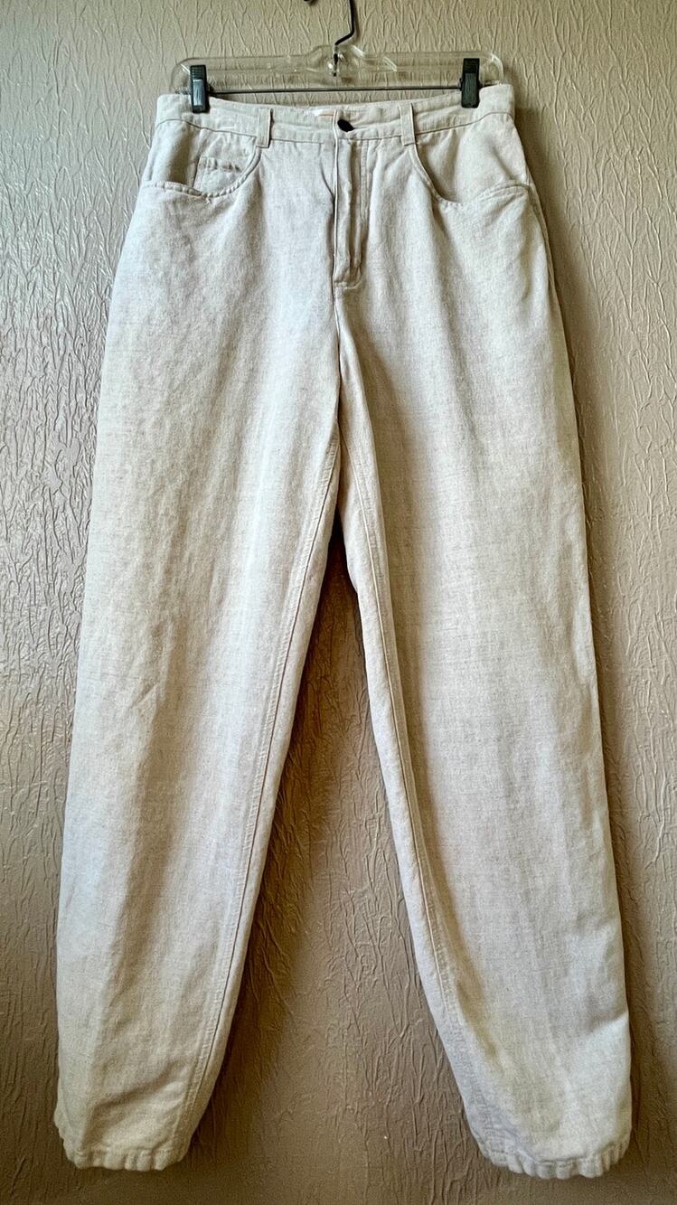 Talbots Petites Women's Tapered Beige Trouser Pants Irish Linen Cotton Size 6P